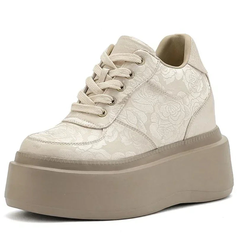 basket compensées en cuir synthétique pour femmes