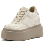 basket compensées en cuir synthétique pour femmes