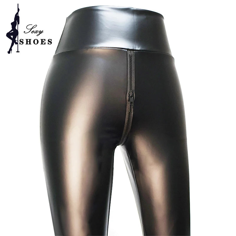 Pantalon en cuir PU noir pour femme, legging taille haute, slim, push-up, élastique, extensible