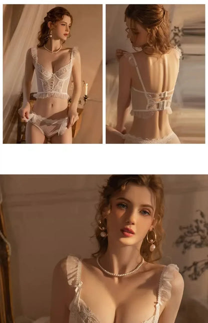 Ensemble de sous-vêtements français pour femmes, lingerie sexy, soutien-gorge push-up