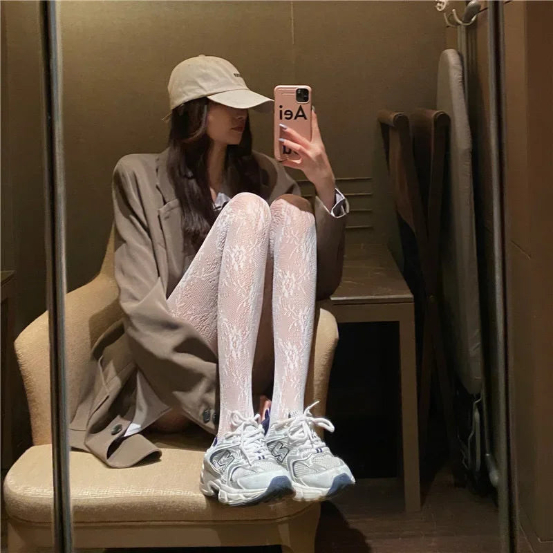 Bas résille gothiques collants noirs pour femmes