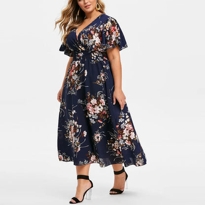 Robe Maxi florale pour femmes, col en v, style bohème