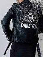 Veste vintage Graffiti imprimé Slim pu similicuir pour femme
