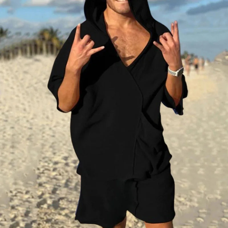 Ensemble shorts et haut à manches courtes à col en V pour hommes