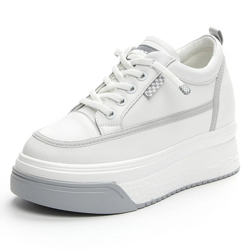 Basket compensées en cuir véritable pour femme