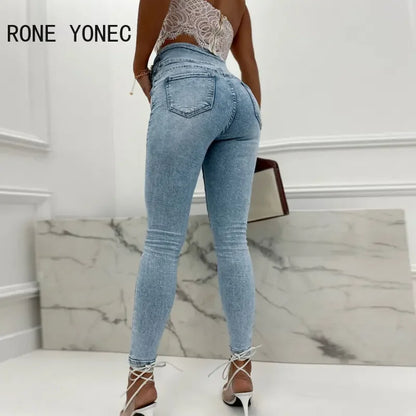 Jeans Taille Haute Multi Boutonnage Pour Femme