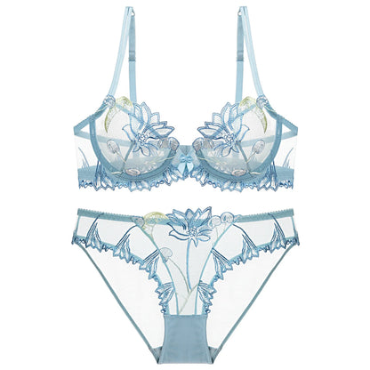 Ensemble de Lingerie brodé à fleurs, sous-vêtements transparents en dentelle pour femmes