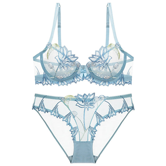 Ensemble de Lingerie brodé à fleurs, sous-vêtements transparents en dentelle pour femmes