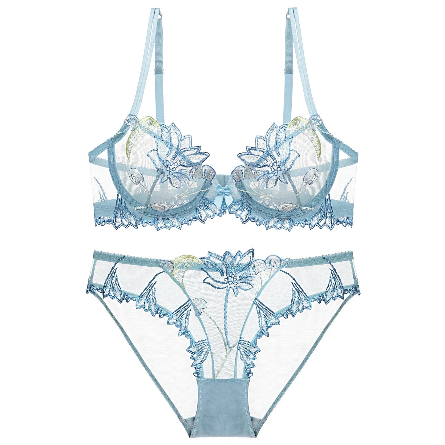 Ensemble soutien gorge et culotte en dentelle transparente