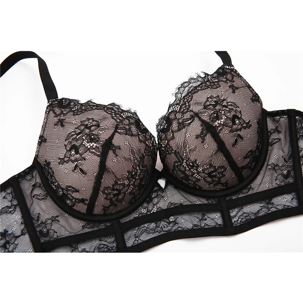 Ensemble de lingerie brodée pour femme, soutien-gorge push-up respirant