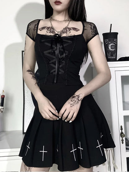 Tops vintage Y-Goth pour femmes, streetwear gothique, sexy, décontracté, maille