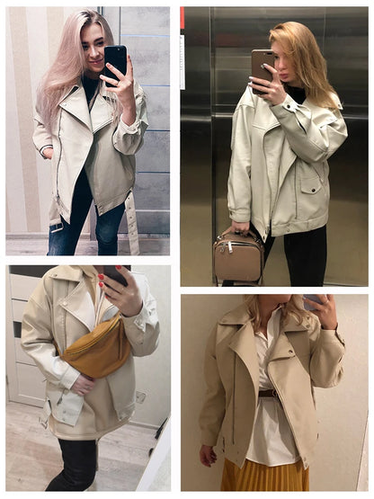 Veste en cuir Pu pour femme avec ceinture