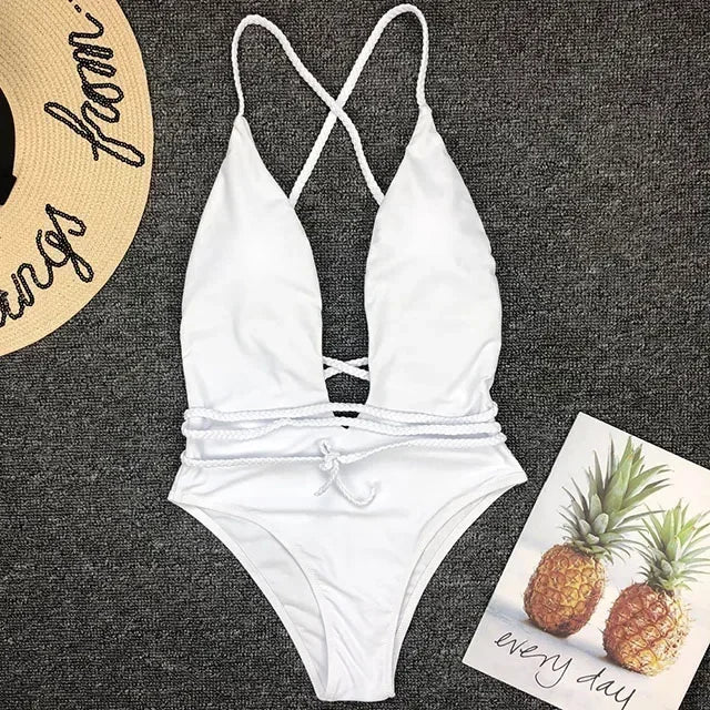 Maillot de bain une pièce à décolleté en v profond pour femmes