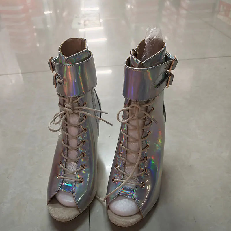 Bottines argentées à talons hauts pour femmes