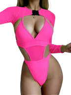 Maillot de bain une pièce à manches longues et découpes hautes pour femmes