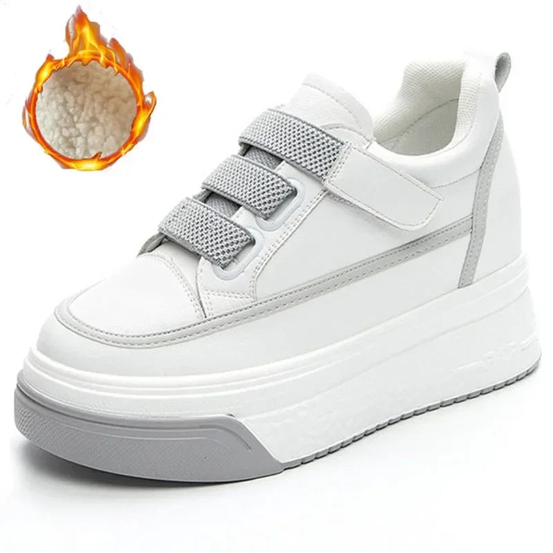 Baskets à plate-forme compensée en cuir véritable pour femmes
