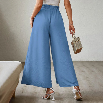 Pantalon plissé taille haute pour femme, jambe large avec ceinture, mode décontractée