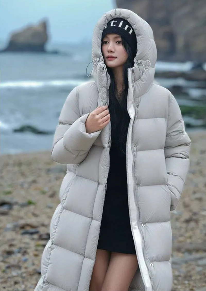 Manteau long et chaud d'hiver à capuche pour femme