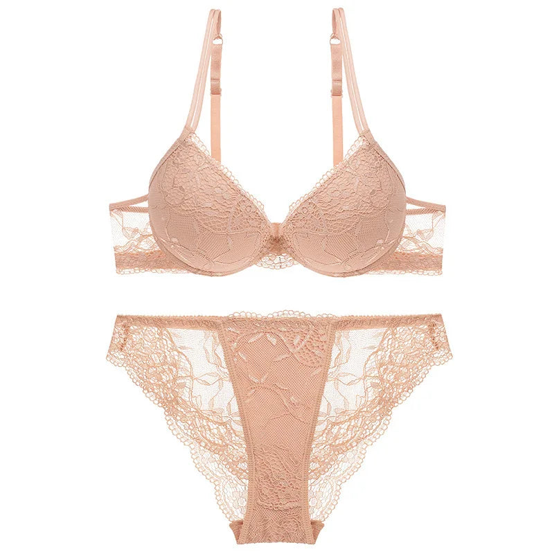 Ensemble de sous-vêtements Sexy en dentelle florale pour femme, soutien-gorge ajustable