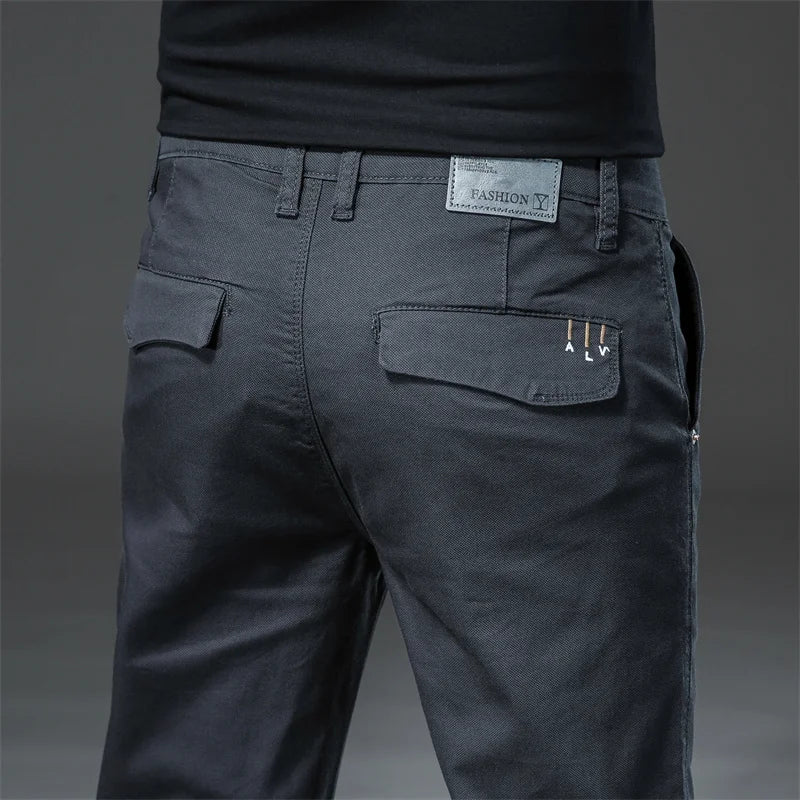 Pantalon droit décontracté en coton pour hommes