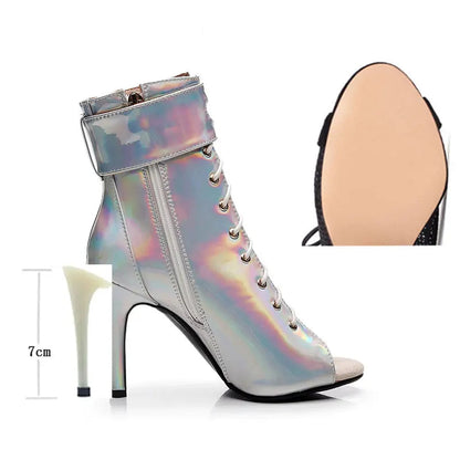 Bottines argentées à talons hauts pour femmes