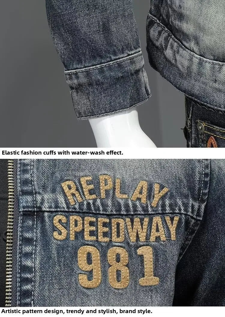 Veste en jean à fermeture éclair pour homme