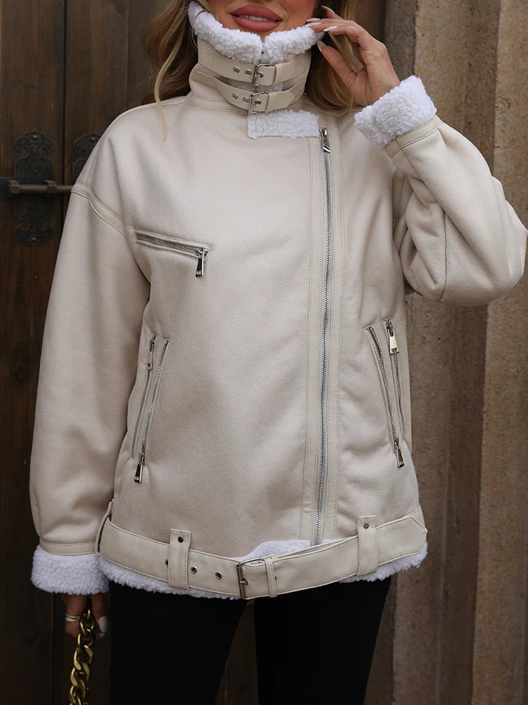 Veste en fausse fourrure d'agneau pour femmes