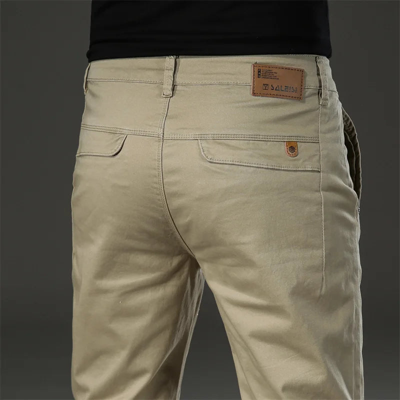 Pantalon droit décontracté en coton pour hommes