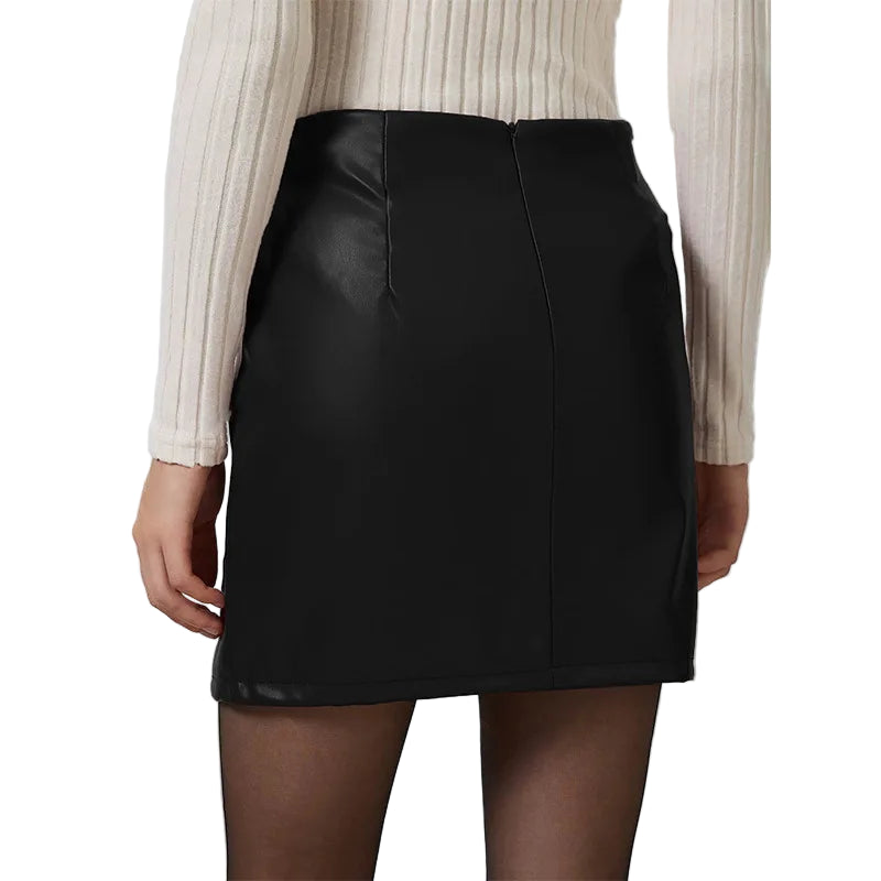Mini jupes en cuir PU fendu taille haute pour femmes
