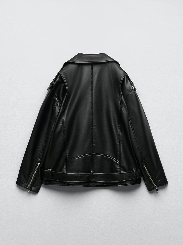 Veste Pu faux cuir avec ceinture pour femme