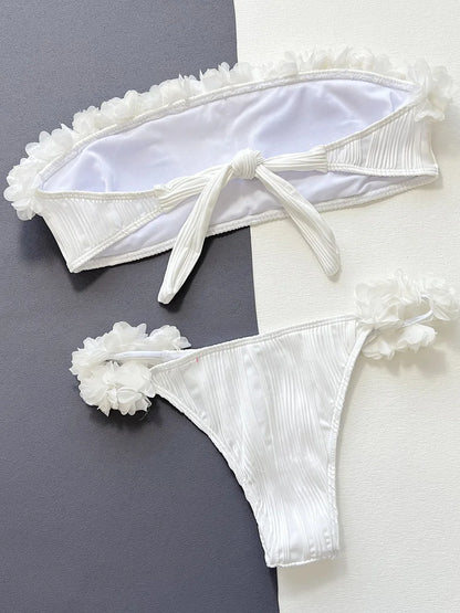 maillot de bain pour femme deux pièces Sexy froissé à volants Bandeau