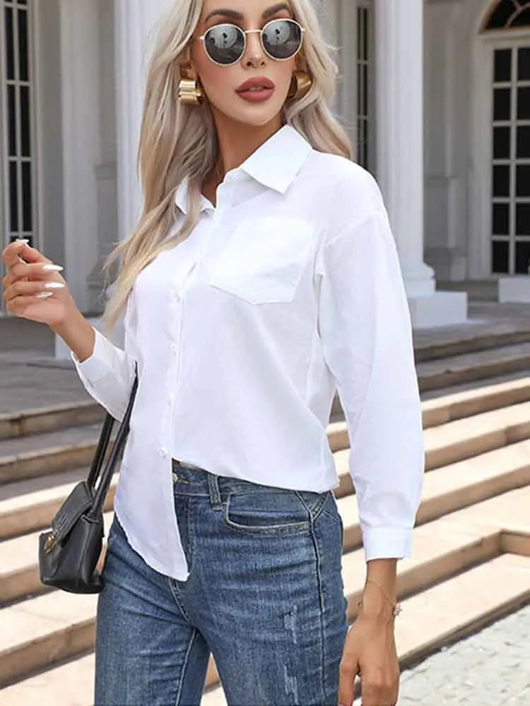 Chemise boutonnée en coton pour femme à manches longues