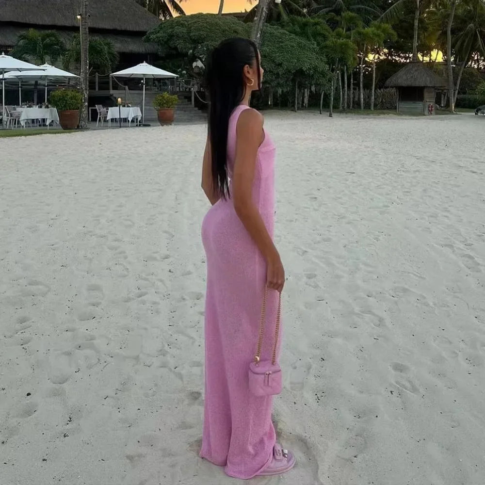 Robe maxi froncée à col Rond pour femmes