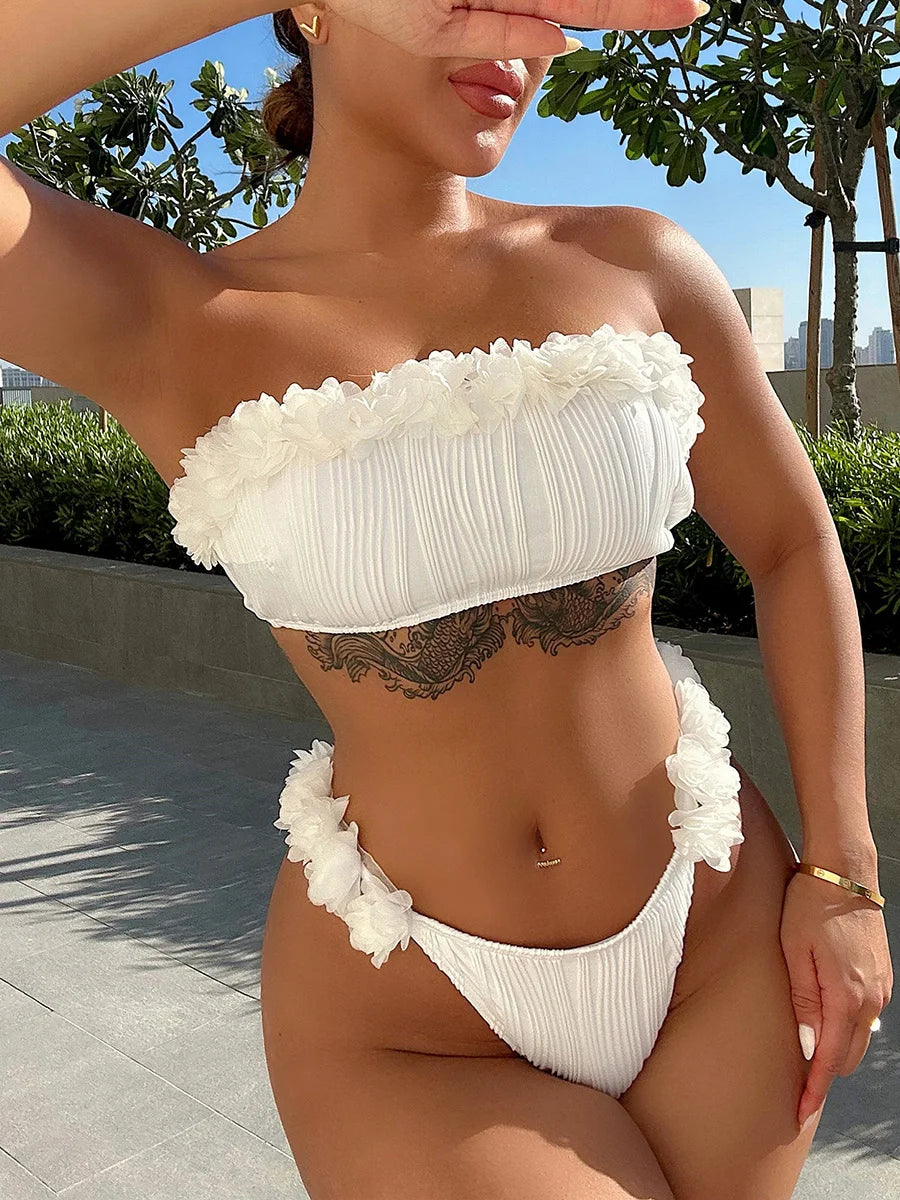 maillot de bain pour femme deux pièces Sexy froissé à volants Bandeau