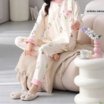 Vêtements de nuit à manches longues en pur coton pour femmes