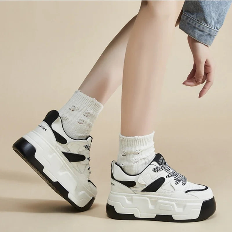 Baskets compensées en cuir de vache véritable pour femme