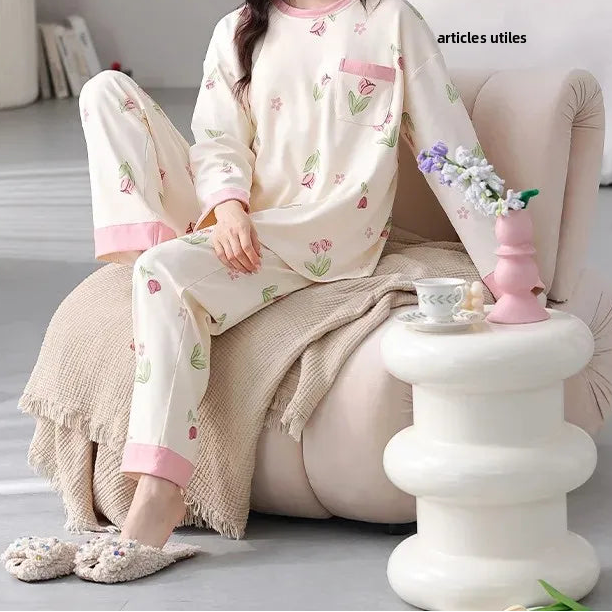 Vêtements de nuit à manches longues en pur coton pour femmes