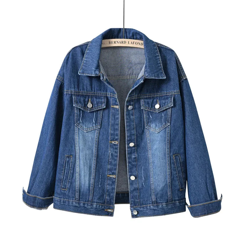 Veste en jean bleu ciel pour femme, ample, décontractée