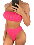 Maillot de bain deux pièces bandeau froissé pour femmes