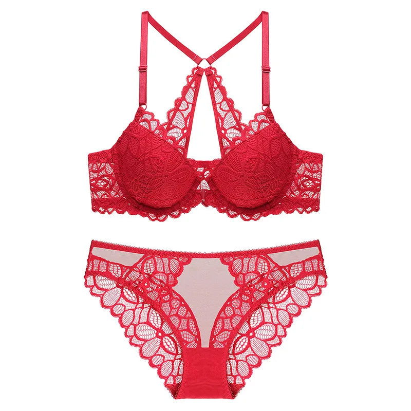 Ensemble de soutien-gorge et culotte en dentelle avec haut fin pour femmes