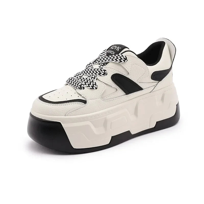 Baskets compensées en cuir de vache véritable pour femme