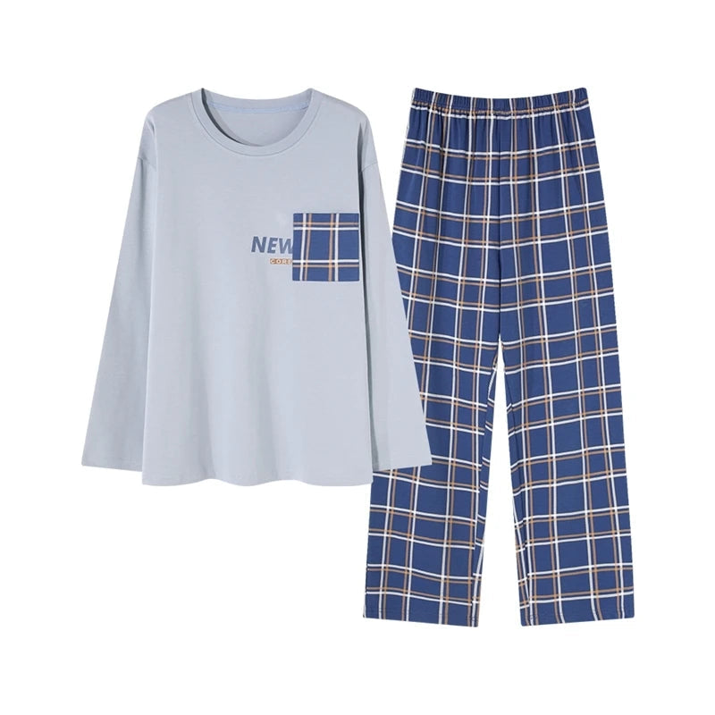 Pyjama en faux coton à col rond pour hommes