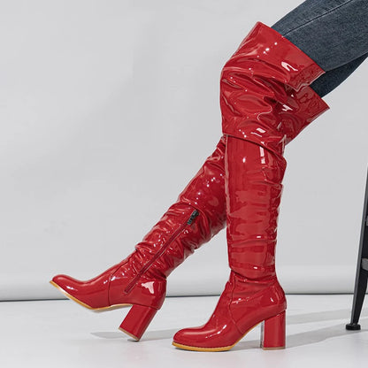 Bottes à talons hauts épais en cuir pour femmes