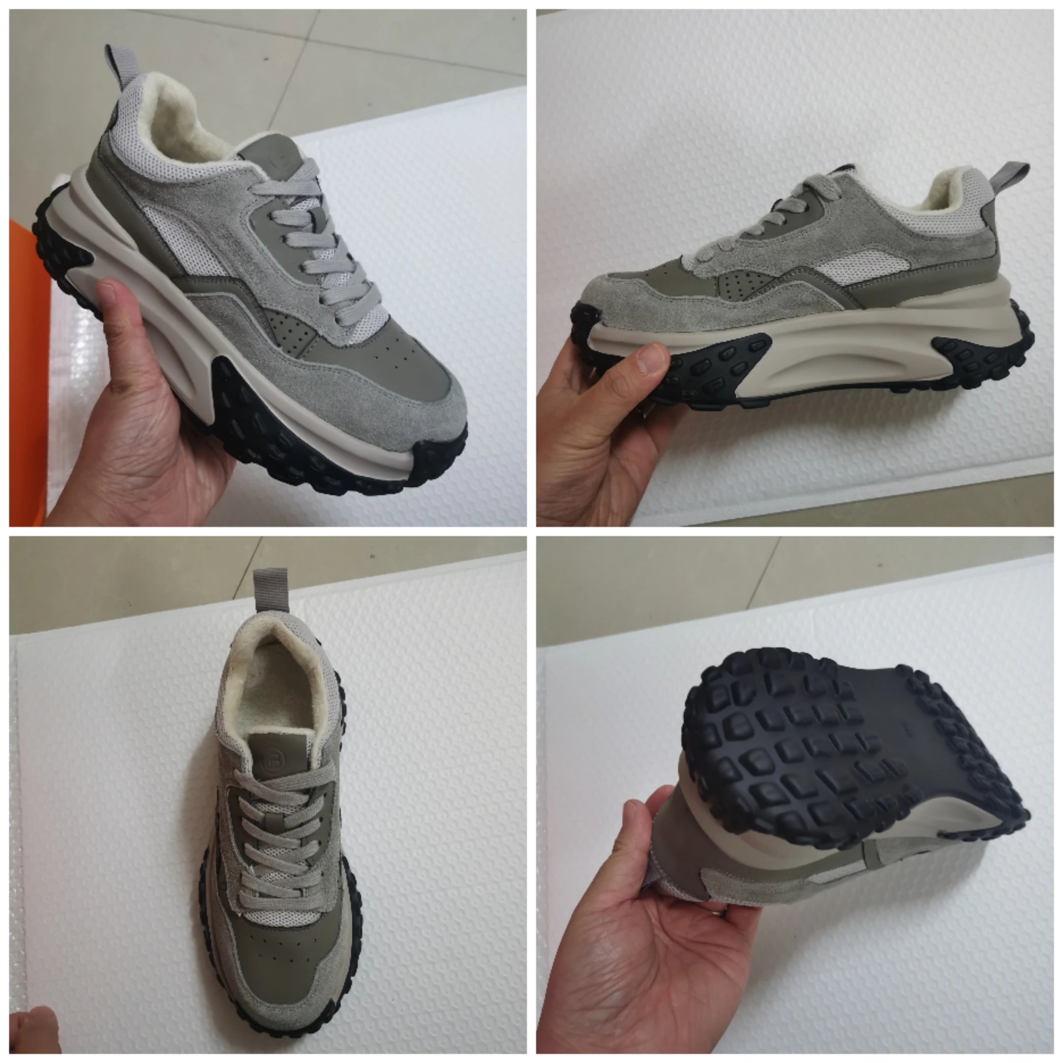 Baskets à semelle compensée 6cm en cuir de vache véritable pour femmes