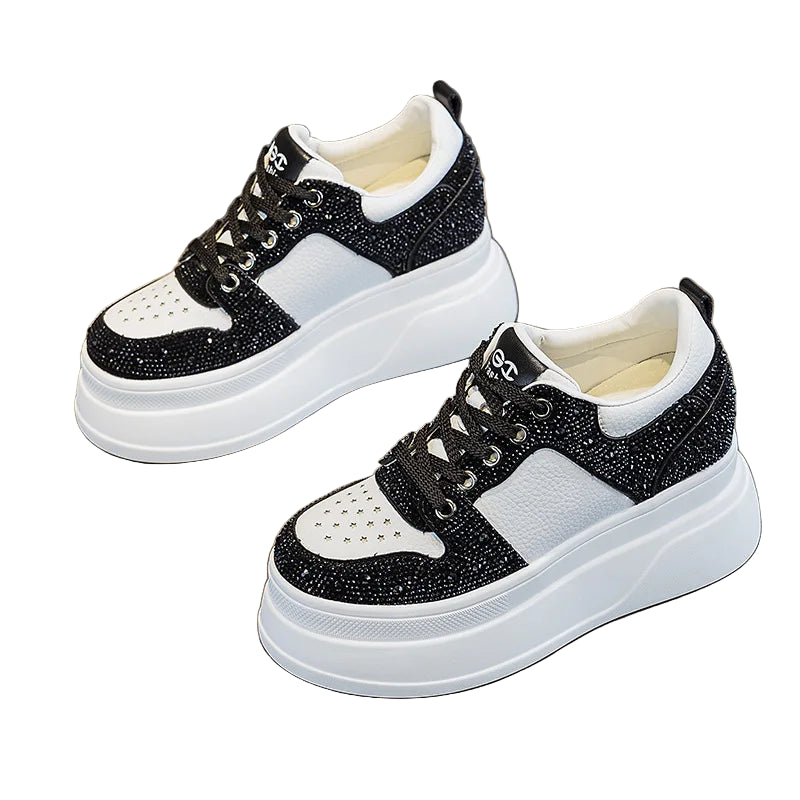 Basket à semelle compensée en cuir véritable pour femme