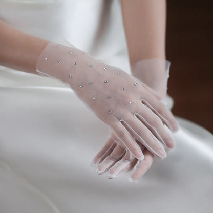 Gants Blancs Élégants en Tulle Clip pour Femme