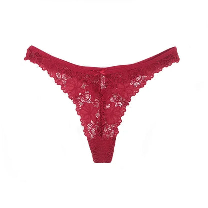 String en dentelle pour femme, taille basse, sous-vêtement transparent