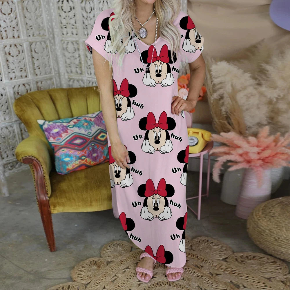 Robe fendue col en v pour femmes Disney Mickey