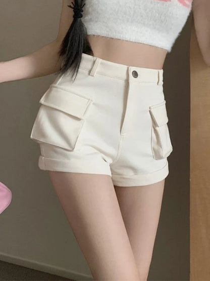 Short cargo décontracté pour femme, poches, taille haute