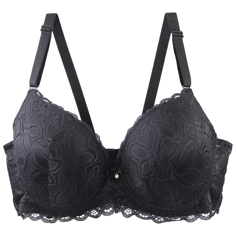 Soutien-gorge push-up sexy en dentelle florale avec armatures et nœud rembourré pour femmes